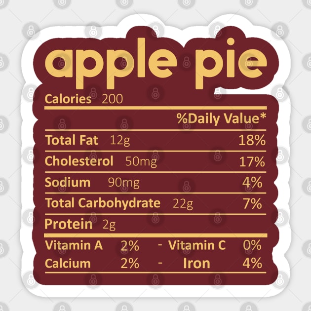 Apple Pie Nutrition Facts Gift Funny Thanksgiving Costume Sticker by DragonTees